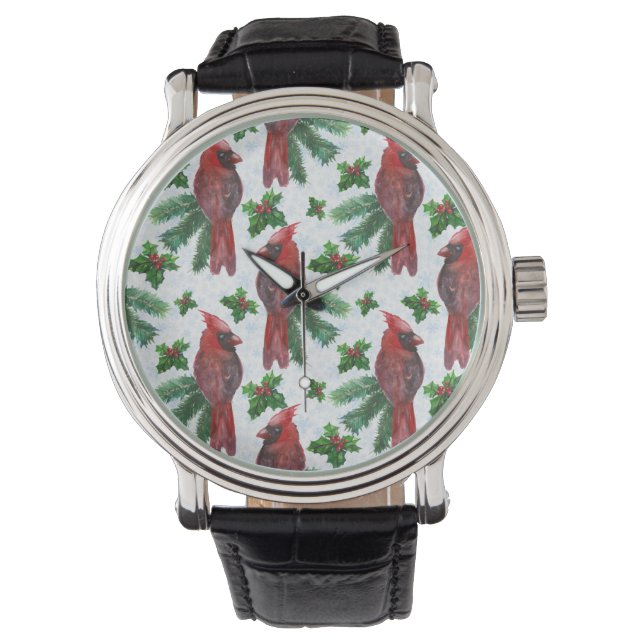 Vattenfärg Röd kardinal Bird Armbandsur (Framsida)