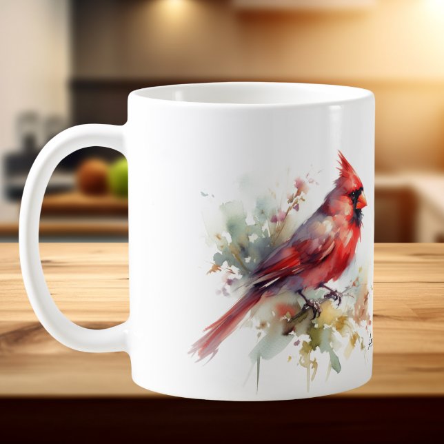 Vattenfärg Röd Kardinal Kaffemugg (Simple watercolor CARDINAL)