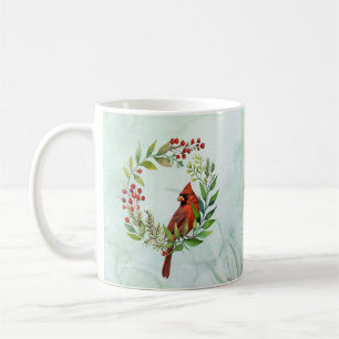Vattenfärg Röd Kardinalfågel Krans Jul Kaffemugg