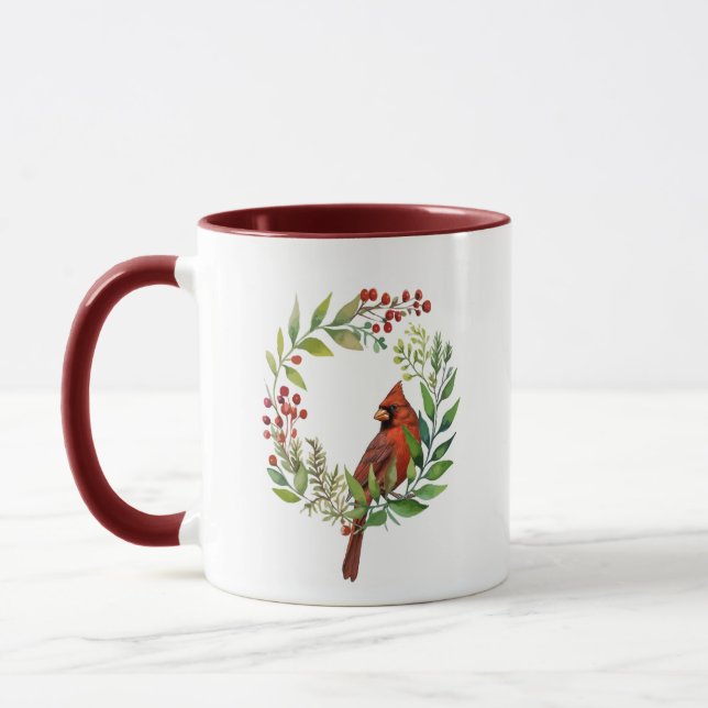 Vattenfärg Röd Kardinalfågel Krans Jul Mugg (Vänster)