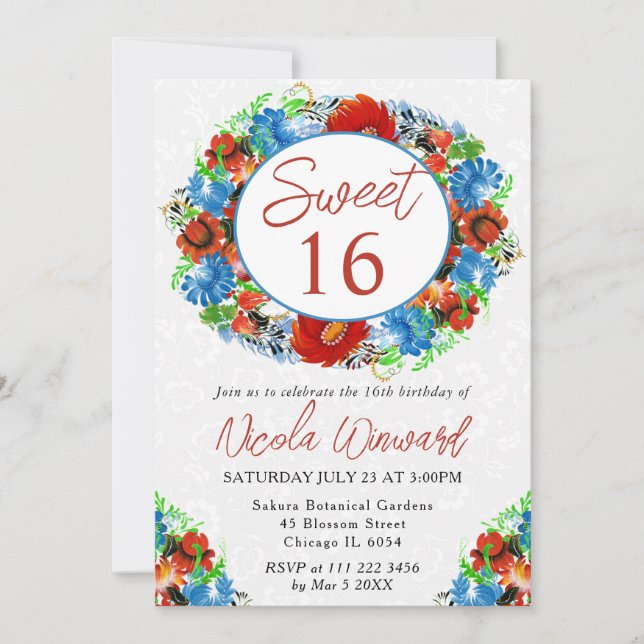 Vattenfärg Röd och blå andedräkt 16 Inbjudningar (Framsida)