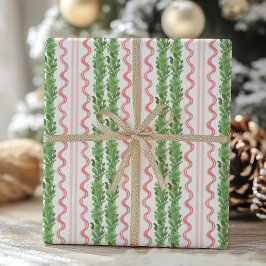Vattenfärg Röd och Grönt Julgarland Presentpapper