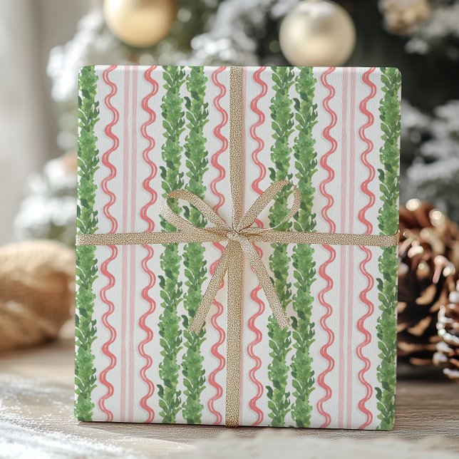 Vattenfärg Röd och Grönt Julgarland Presentpapper (Skapare uppladdad)