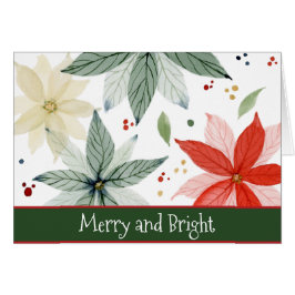 Vattenfärg Röd och Grönt Poinsettia Jul Hälsningskort