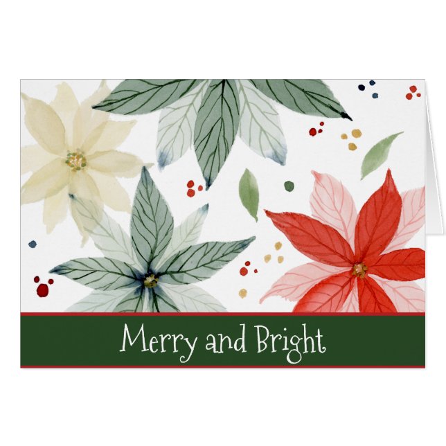 Vattenfärg Röd och Grönt Poinsettia Jul Hälsningskort (Framsidan Horizontal)