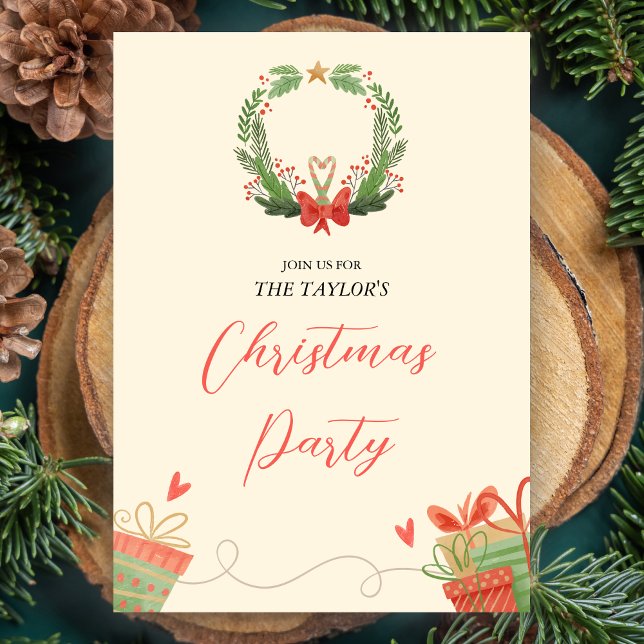Vattenfärg Röd och Grönt Utandningsjul Party Inbjudningar (Skapare uppladdad)