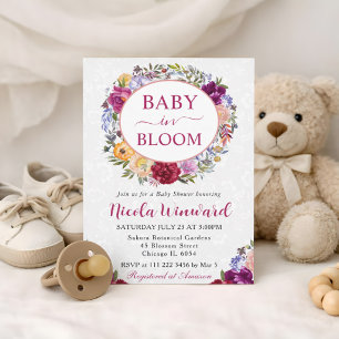 Vattenfärg Röd och Lila Krans Baby Shower Inbjudningar
