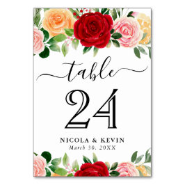 Vattenfärg Röd och Orange Ro Bröllop Bordsnummer
