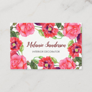 Vattenfärg Röd och Rosa Blommor Arrangemang andnin Visitkort