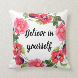 Vattenfärg Röd och Rosa Blommor Utandningscirkel Kudde