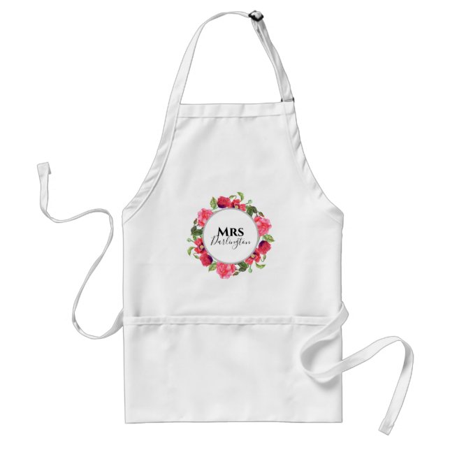 Vattenfärg Röd och Rosa Blommor Utandningsdesign Förkläde (Framsidan)
