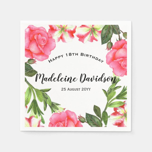 Vattenfärg Röd och Rosa Blommor Utandningsdesign Pappersservett (Framsidan)