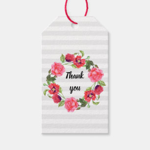 Vattenfärg Röd och Rosa Blommor Utandningsdesign Presentetikett
