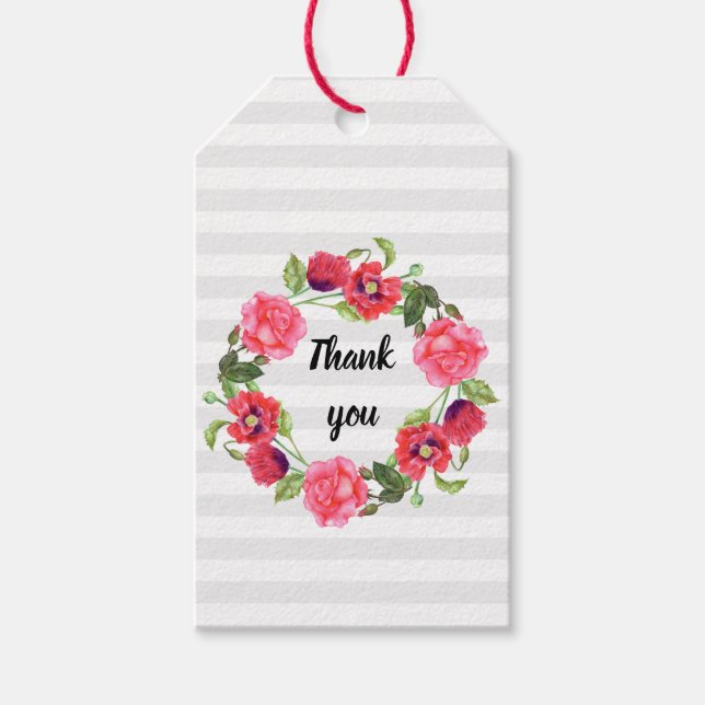 Vattenfärg Röd och Rosa Blommor Utandningsdesign Presentetikett (Framsidan)