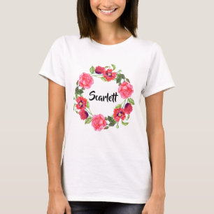 Vattenfärg Röd och Rosa Blommor Utandningsdesign T Shirt