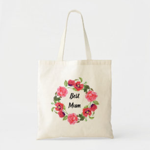 Vattenfärg Röd och Rosa Blommor Utandningsdesign Tygkasse