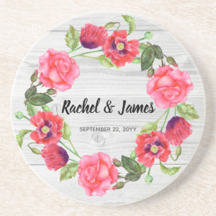 Vattenfärg Röd och Rosa Blommor Utandningsdesign Underlägg
