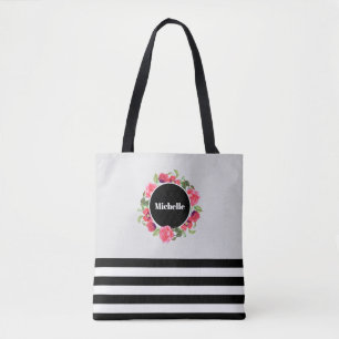 Vattenfärg Röd och Rosa Circle Blommigt Utandning Tygkasse