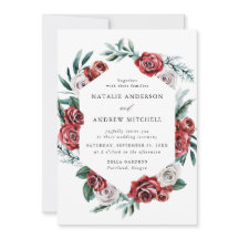 Vattenfärg Röd och Vit ros Blommigt Ram Bröllop