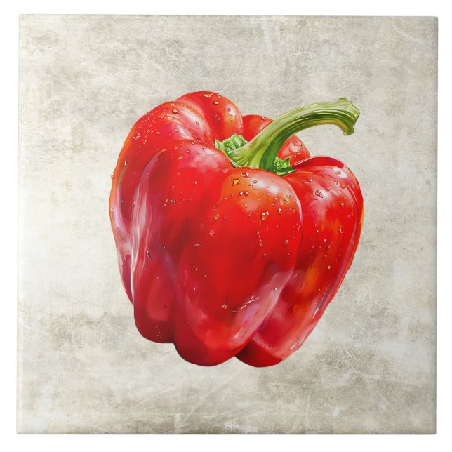 Vattenfärg Röd Paprika Falsk Textur  Kakelplatta (Framsidan)