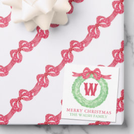 Vattenfärg Röd Prickig Band Monogram Krans Anteckningskort