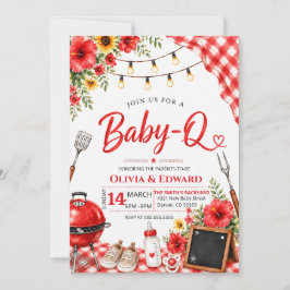 Vattenfärg Röd Rutig BBQ Baby-Q Bebis Shower Inbjudningar