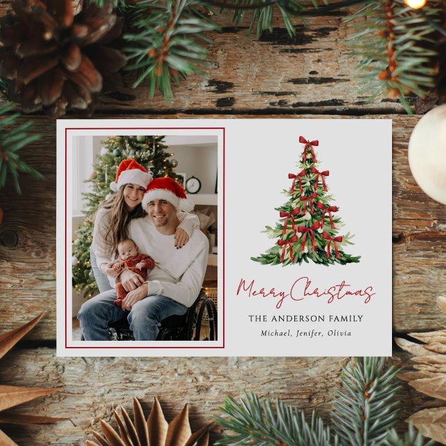 Vattenfärg Röd Slinga Julgran Foto Julkort (Skapare uppladdad)