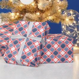 Vattenfärg Röd Vit & Blå Gingham Rutig Presentpapper