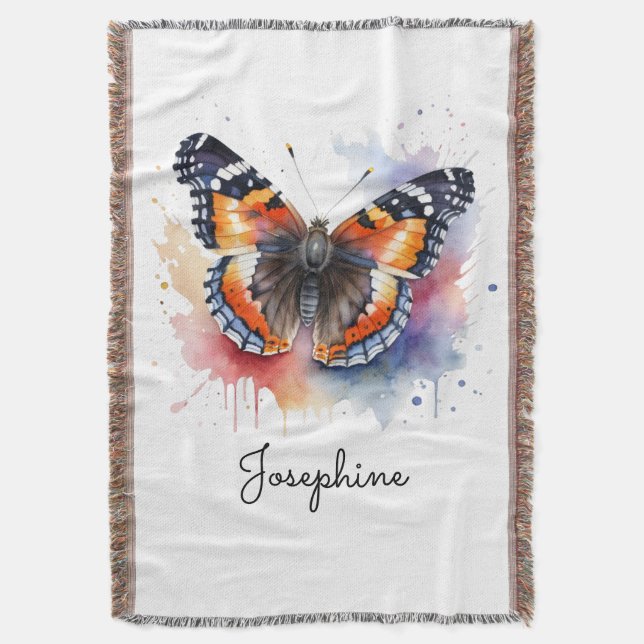 Vattenfärg Röda Admiralens Fjäril Namn Filt (Framsidan Vertikal)