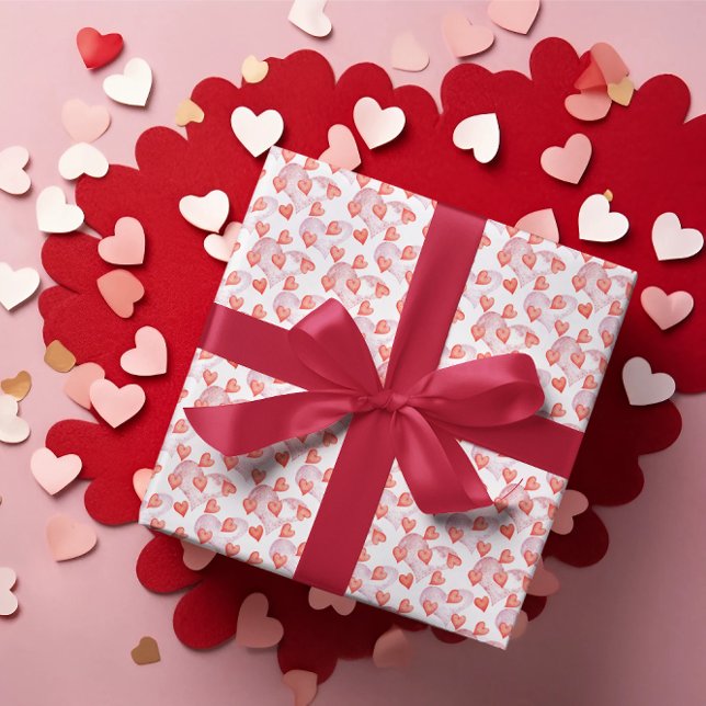 Vattenfärg Röda Hjärtan Mönster Alla hjärtans dag Presentpapper (Skapare uppladdad)