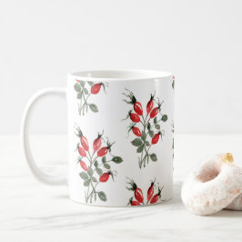 Vattenfärg röda nypon bär mönster kaffemugg