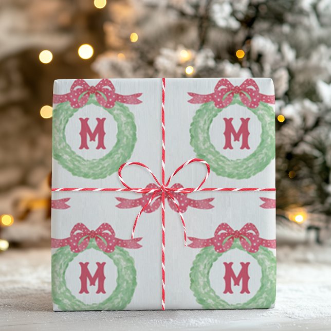Vattenfärg Röda Prickiga Monogram Krans Presentpapper (Skapare uppladdad)
