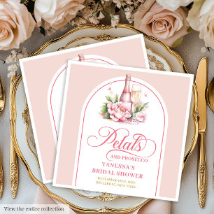 Vattenfärg Röda Rosblad och Prosecco Bröllop Dukar Pappersservett