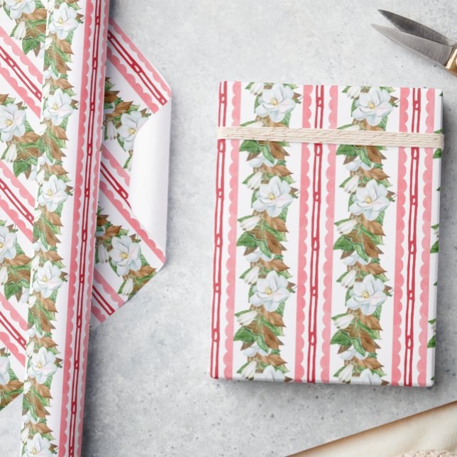 Vattenfärg Rödbåge Magnolia Julgirland Presentpapper (Skapare uppladdad)