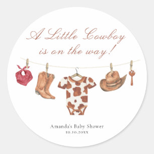 Vattenfärg Rodeo Western Cowboy Baby Shower Runt Klistermärke