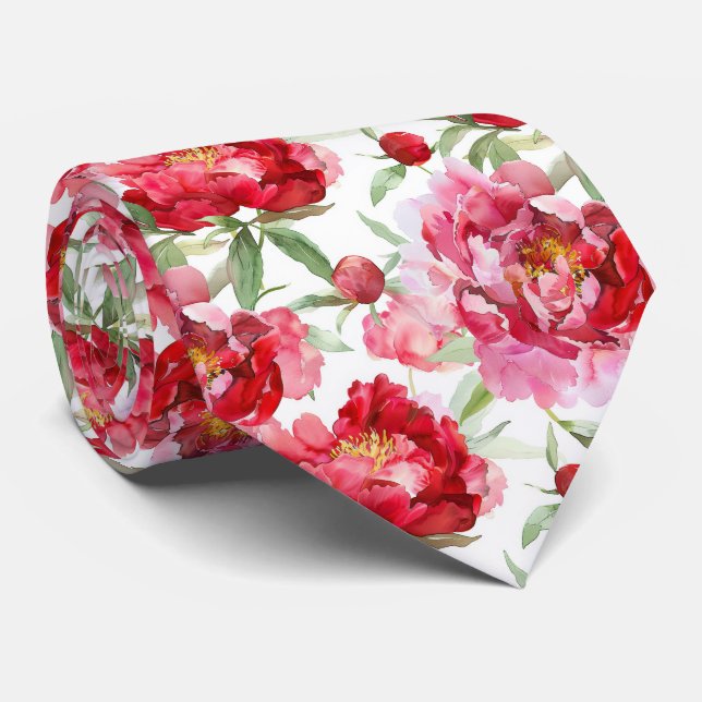 Vattenfärg Rödt Peony-mönster Slips (Rullad)