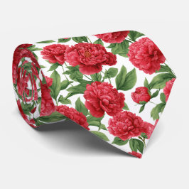 Vattenfärg Rödt Pion Blommönster Slips