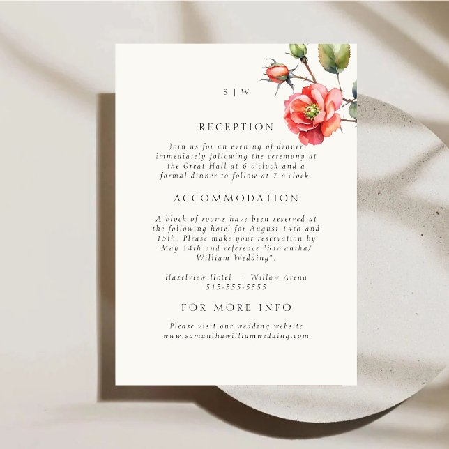 Vattenfärg Ros Bröllopsdetaljer Inneslutningskort Tilläggskort (Skapare uppladdad)