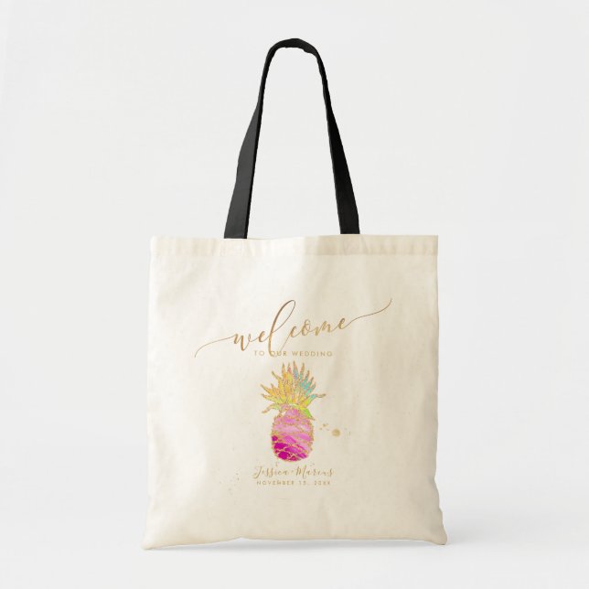 Vattenfärg Rosa Ananas Välkomstpresenter Tygkasse (Framsidan)