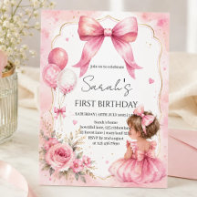 Vattenfärg Rosa Båge Baby Flicka Födelsedagsinbjud