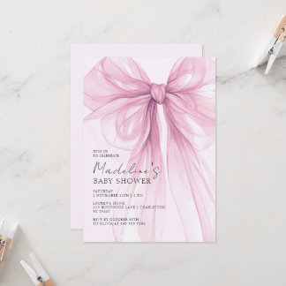 Vattenfärg Rosa Båge Babyflicka Babyshower Inbjudningar