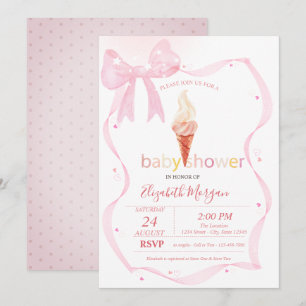 Vattenfärg Rosa Båge Glass Prickar Baby Shower Inbjudningar