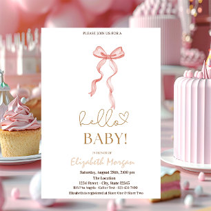 Vattenfärg Rosa Båge Prickar Baby Shower Inbjudningar