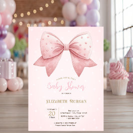 Vattenfärg Rosa Båge Prickar Baby Shower Inbjudningar