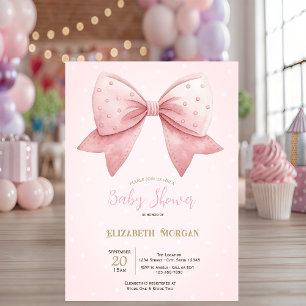 Vattenfärg Rosa Båge Prickar Baby Shower Inbjudningar
