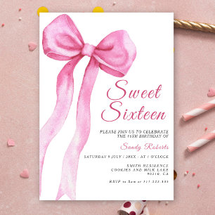 Vattenfärg Rosa Båge Sweet 16 Födelsedag Inbjudningar