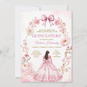 Vattenfärg Rosa Band Rosettar Quinceañera Inbjudan