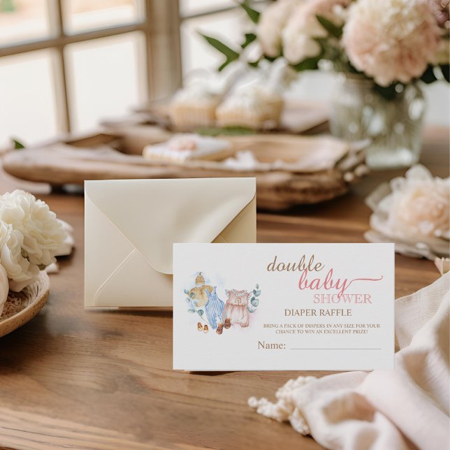 Vattenfärg Rosa Blå Blöja Lotteri Baby Shower Tilläggskort (Skapare uppladdad)