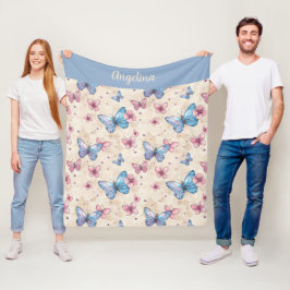 Vattenfärg rosa blå Fjärilsmönster namn  Fleecefilt