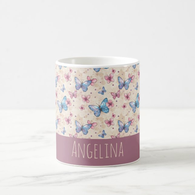 Vattenfärg rosa blå Fjärilsmönster namn  Kaffemugg (Center)